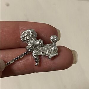 Vintage Sparkling Silvertone Hair Pin Poodle with Rhinestones 🐩 💎